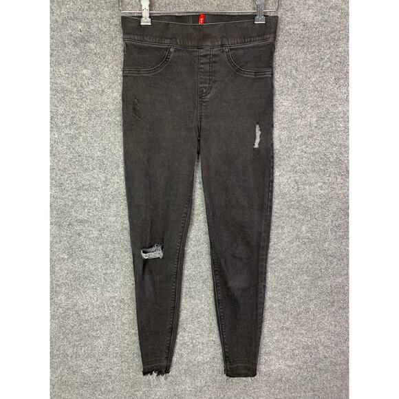 SPANX Jeans Womens SMALL‎ Distressed Denim Pull On Skinny Raw Hem - Picture 1 of 10